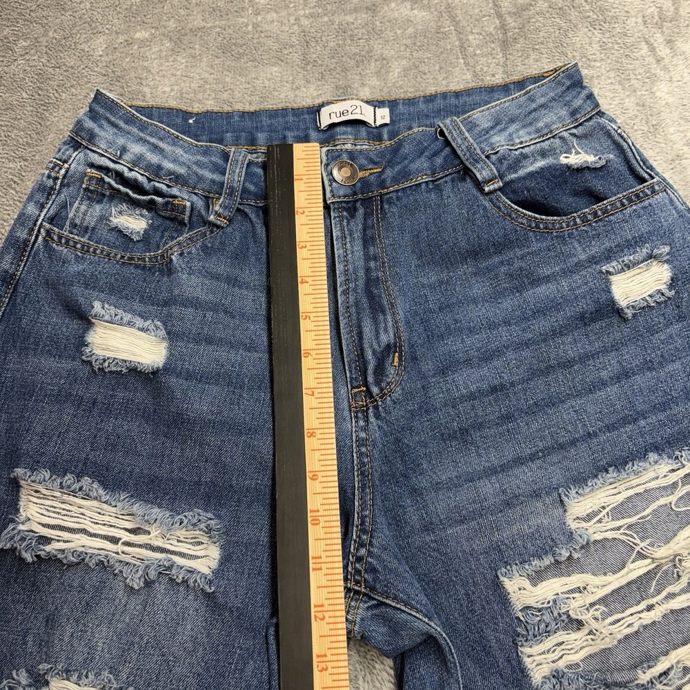 Rue21 Distressed Skinny Jeans Women Size 12 High Rise Blue Denim Raw Hem - Picture 12 of 14